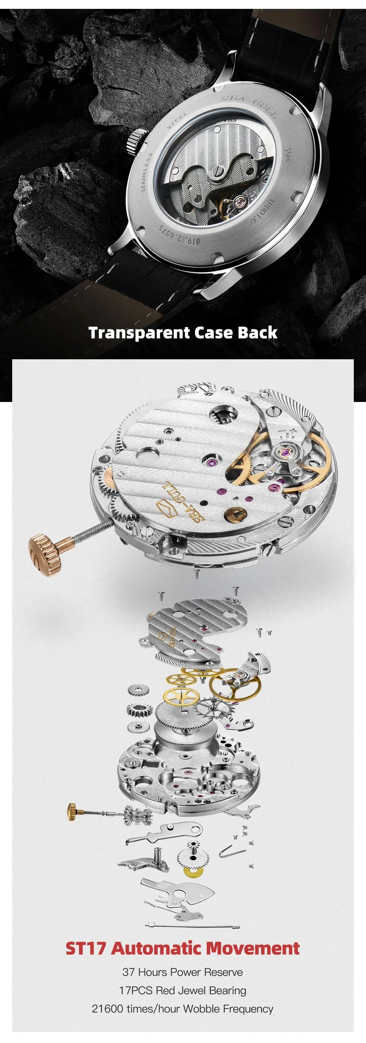 Relógio Masculino Seagull 6075 – Mecânico Automático | Couro Premium | 50m à Prova d’Água