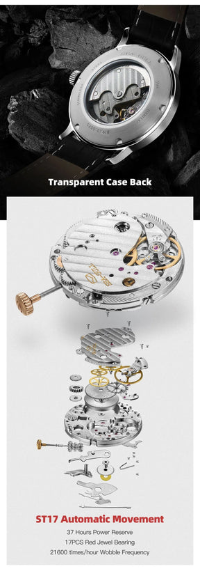 Relógio Masculino Seagull 6075 – Mecânico Automático | Couro Premium | 50m à Prova d’Água