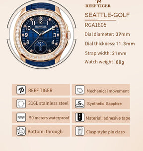 Relógio Masculino Reef Tiger RGA1805 – Quadrado Esportivo de Luxo