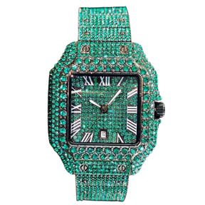 Relógio Masculino UNIGUET Green Diamond – Quadrado, Fashion Hip Hop | Mostrador Romano