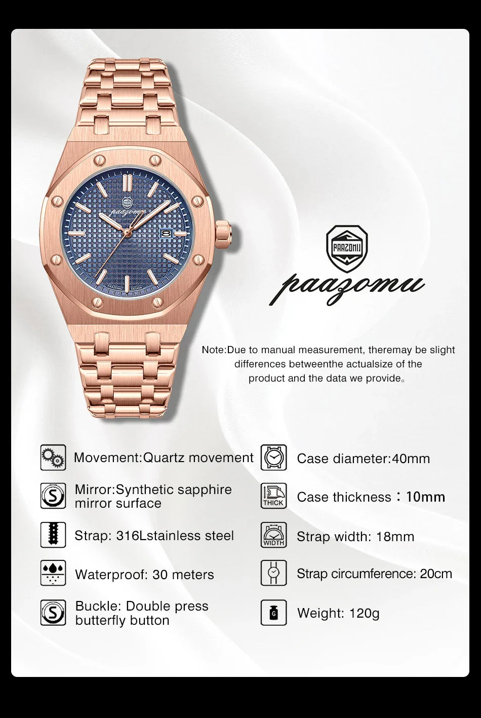 Relógio Masculino PAAZOMU Luxo – Inox Premium | Luminoso | À Prova d’Água