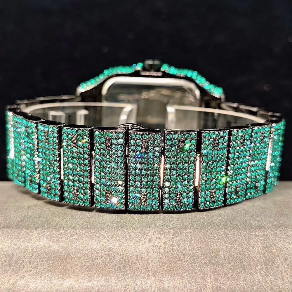 Relógio Masculino UNIGUET Green Diamond – Quadrado, Fashion Hip Hop | Mostrador Romano