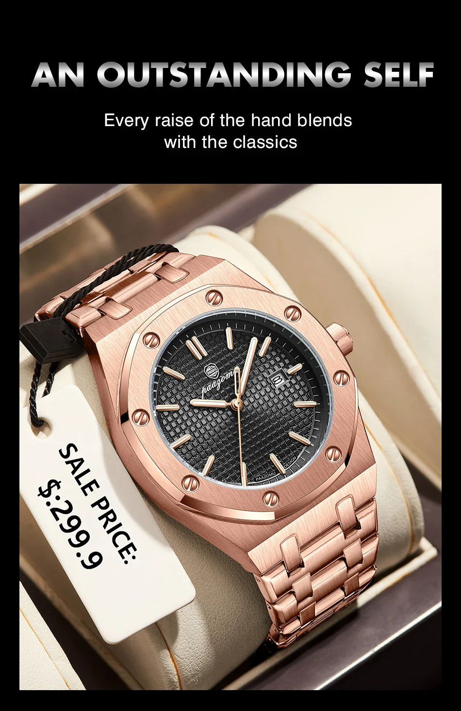 Relógio Masculino PAAZOMU Luxo – Inox Premium | Luminoso | À Prova d’Água