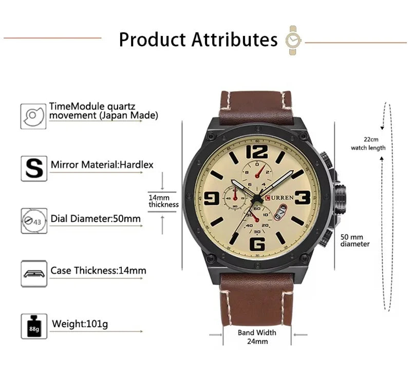 Relógio Masculino CURREN Original – Militar Esportivo