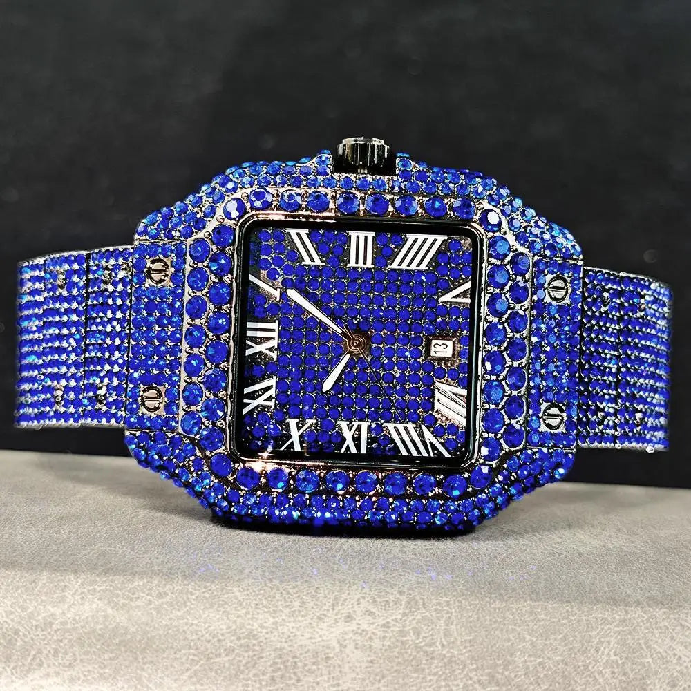 Relógio Masculino UNIGUET Green Diamond – Quadrado, Fashion Hip Hop | Mostrador Romano