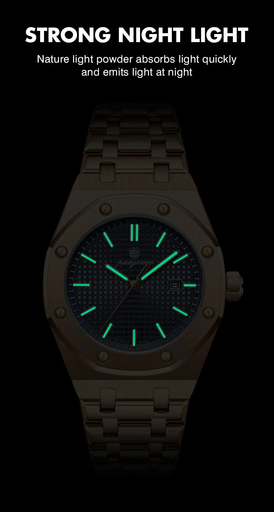 Relógio Masculino PAAZOMU Luxo – Inox Premium | Luminoso | À Prova d’Água